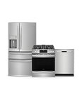 Icon of a stainless steel refrigerator, a dishwasher, and a gas range.