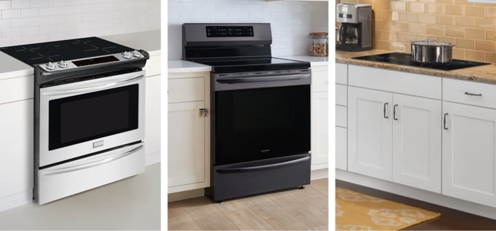 Slide-in range stove versus Freestanding range stove versus Cooktop